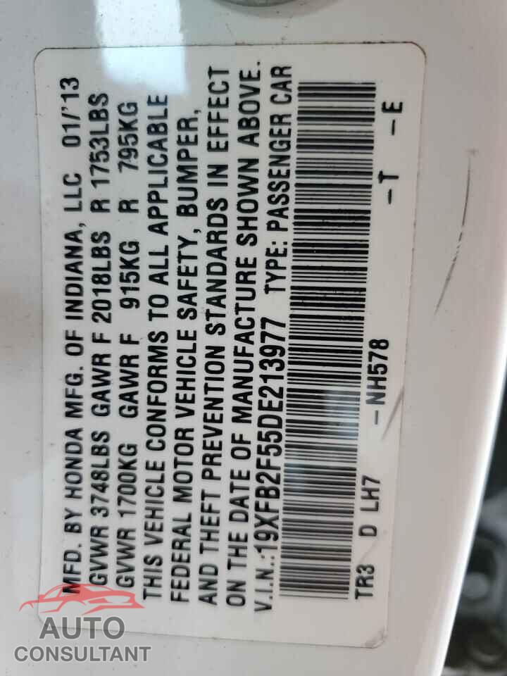 HONDA CIVIC 2013 - 19XFB2F55DE213977