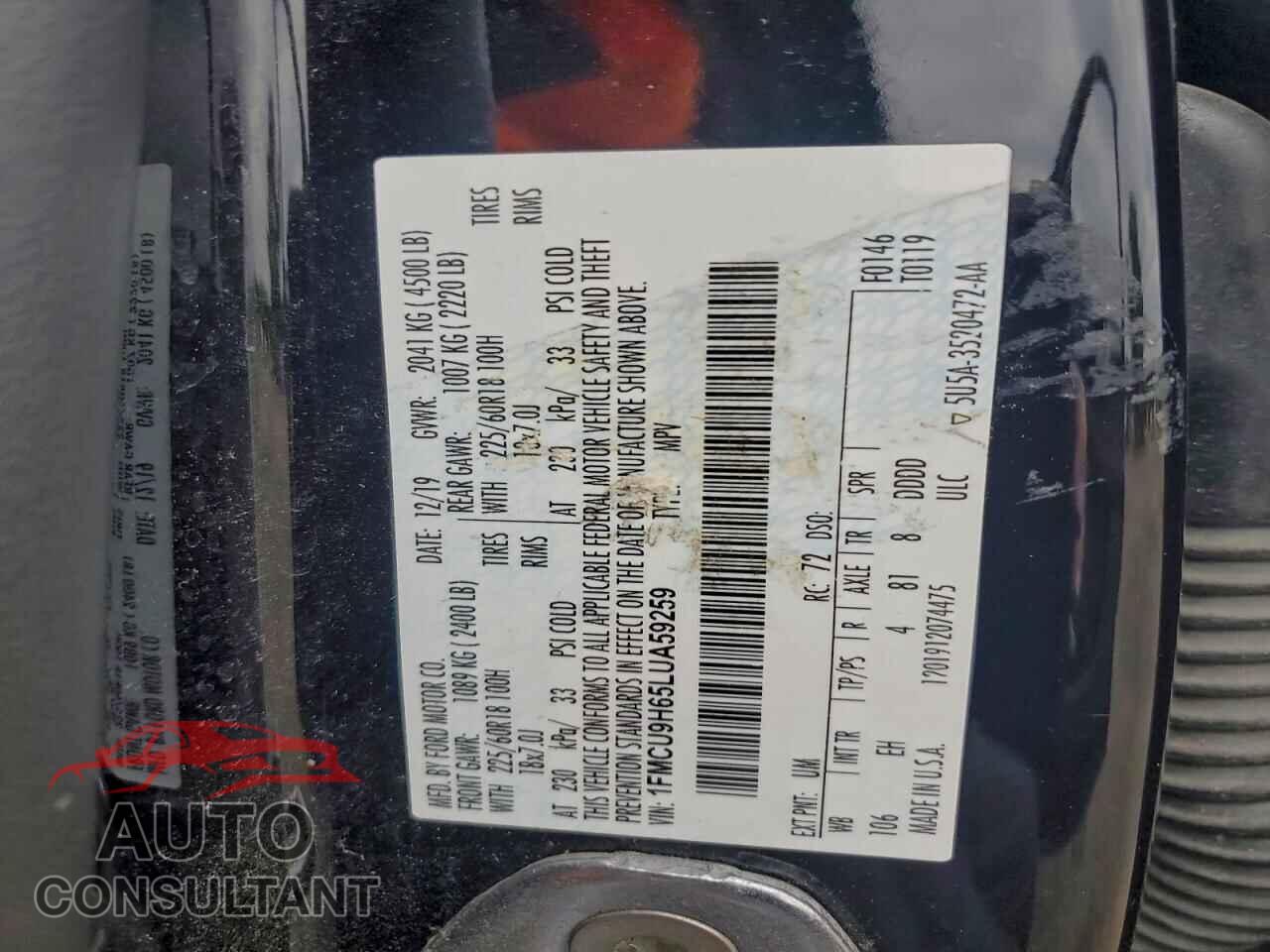 FORD ESCAPE 2020 - 1FMCU9H65LUA59259