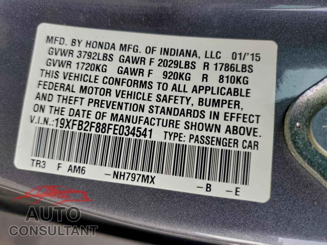 HONDA CIVIC 2015 - 19XFB2F88FE034541