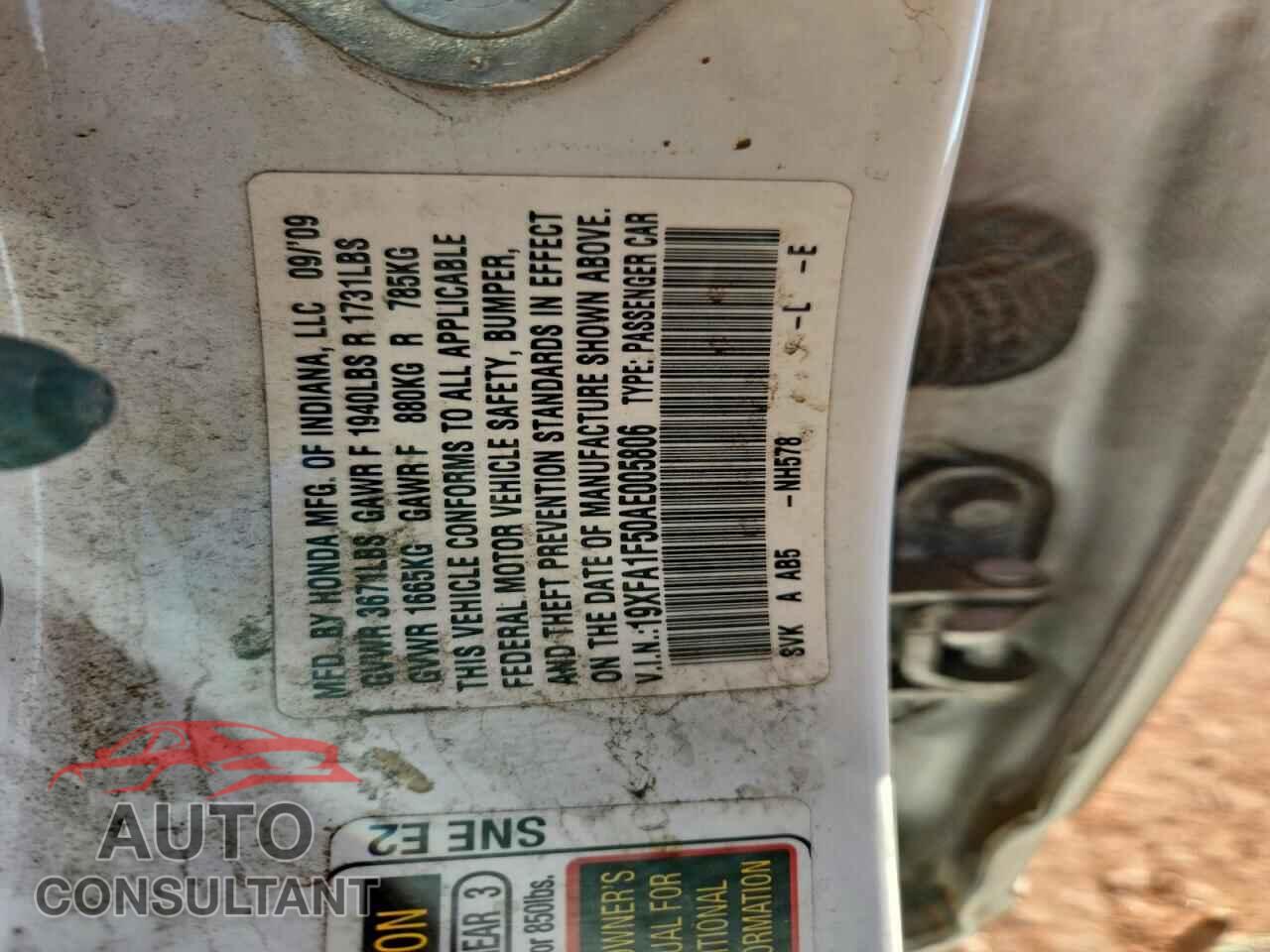 HONDA CIVIC 2010 - 19XFA1F50AE005806