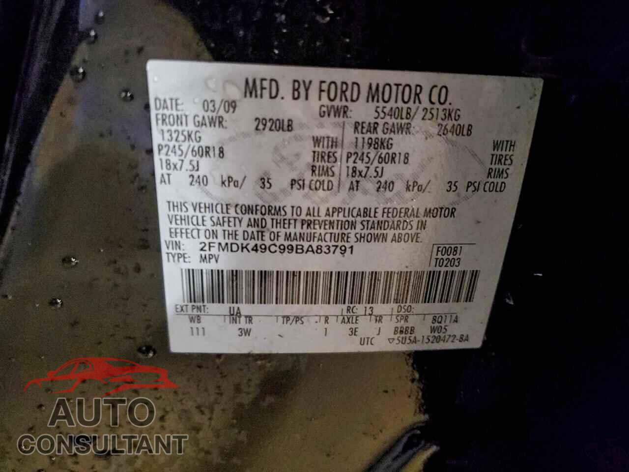 FORD EDGE 2009 - 2FMDK49C99BA83791