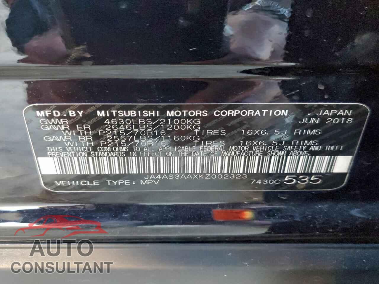 MITSUBISHI ECLIPSE 2019 - JA4AS3AAXKZ002323