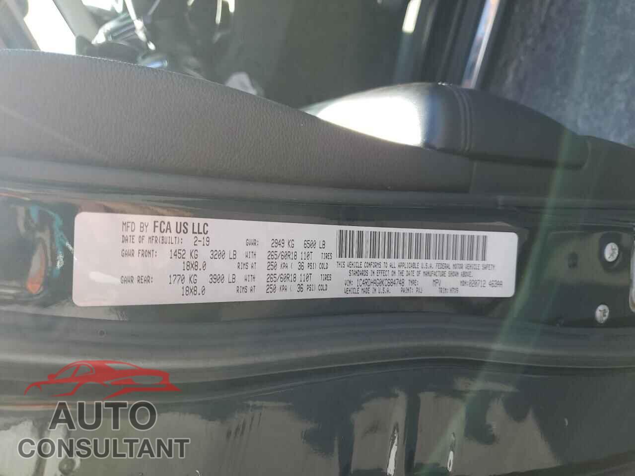 DODGE DURANGO 2019 - 1C4RDHAG0KC684748