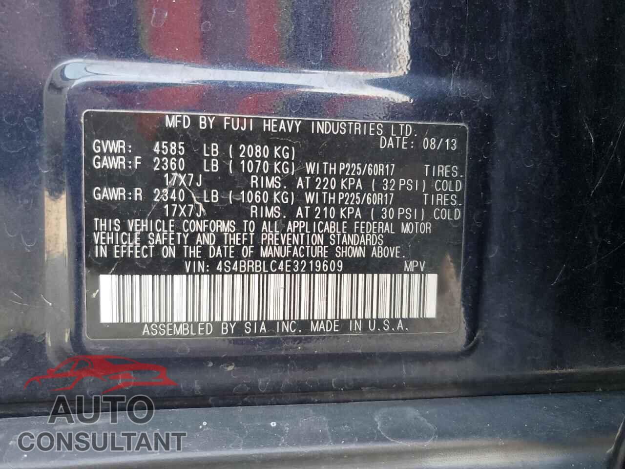 SUBARU OUTBACK 2014 - 4S4BRBLC4E3219609