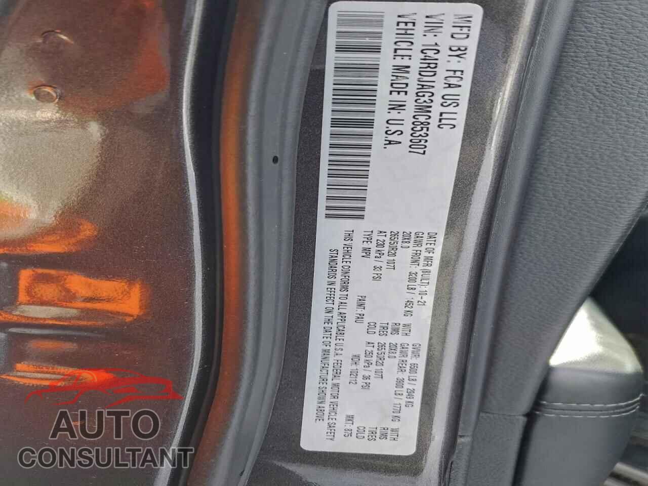DODGE DURANGO 2021 - 1C4RDJAG3MC853607