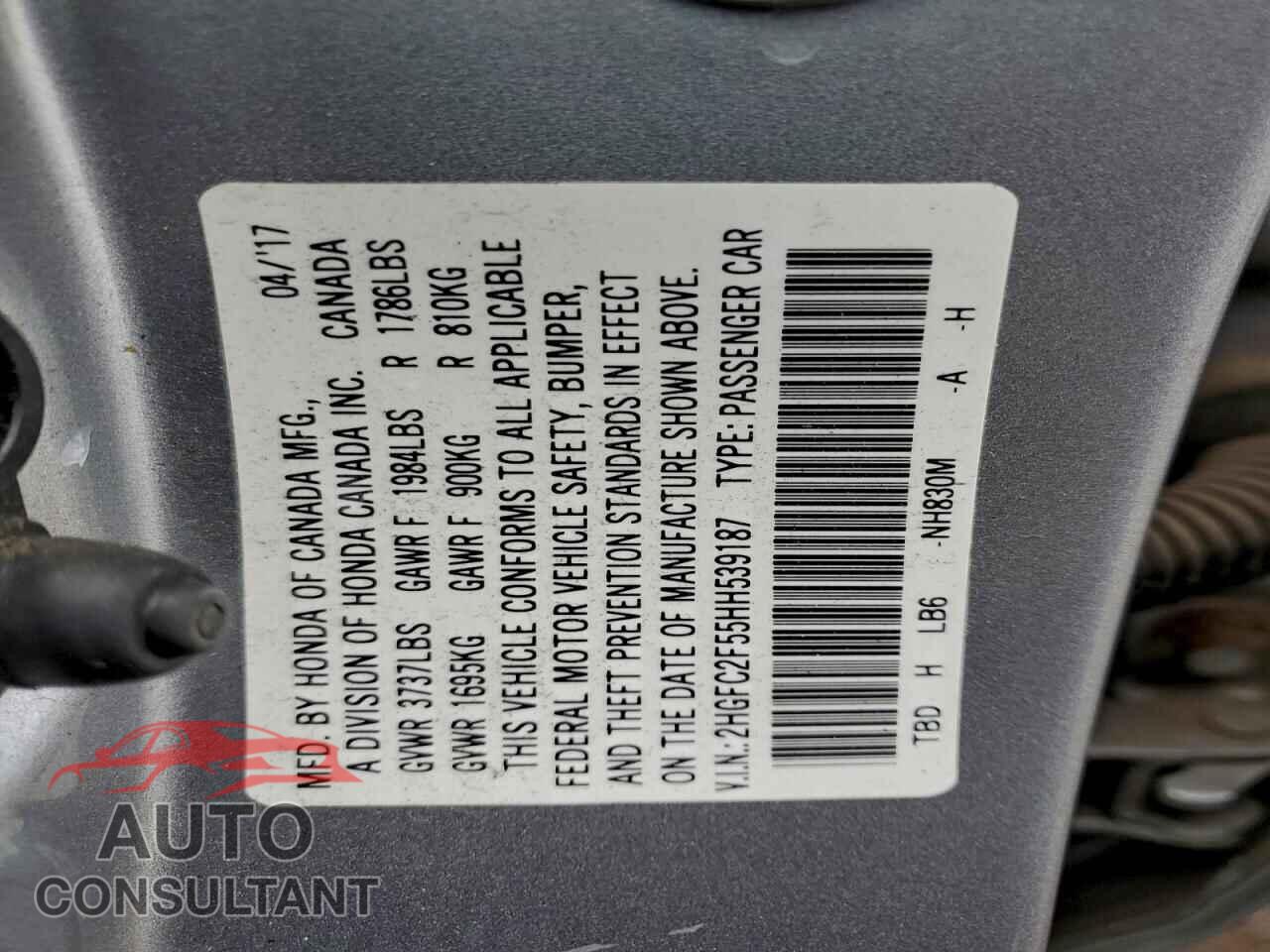 HONDA CIVIC 2017 - 2HGFC2F55HH539187