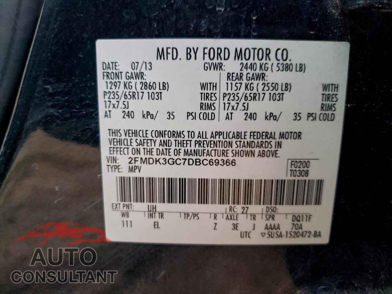 FORD EDGE 2013 - 2FMDK3GC7DBC69366