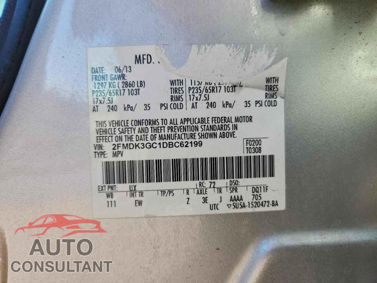 FORD EDGE 2013 - 2FMDK3GC1DBC62199