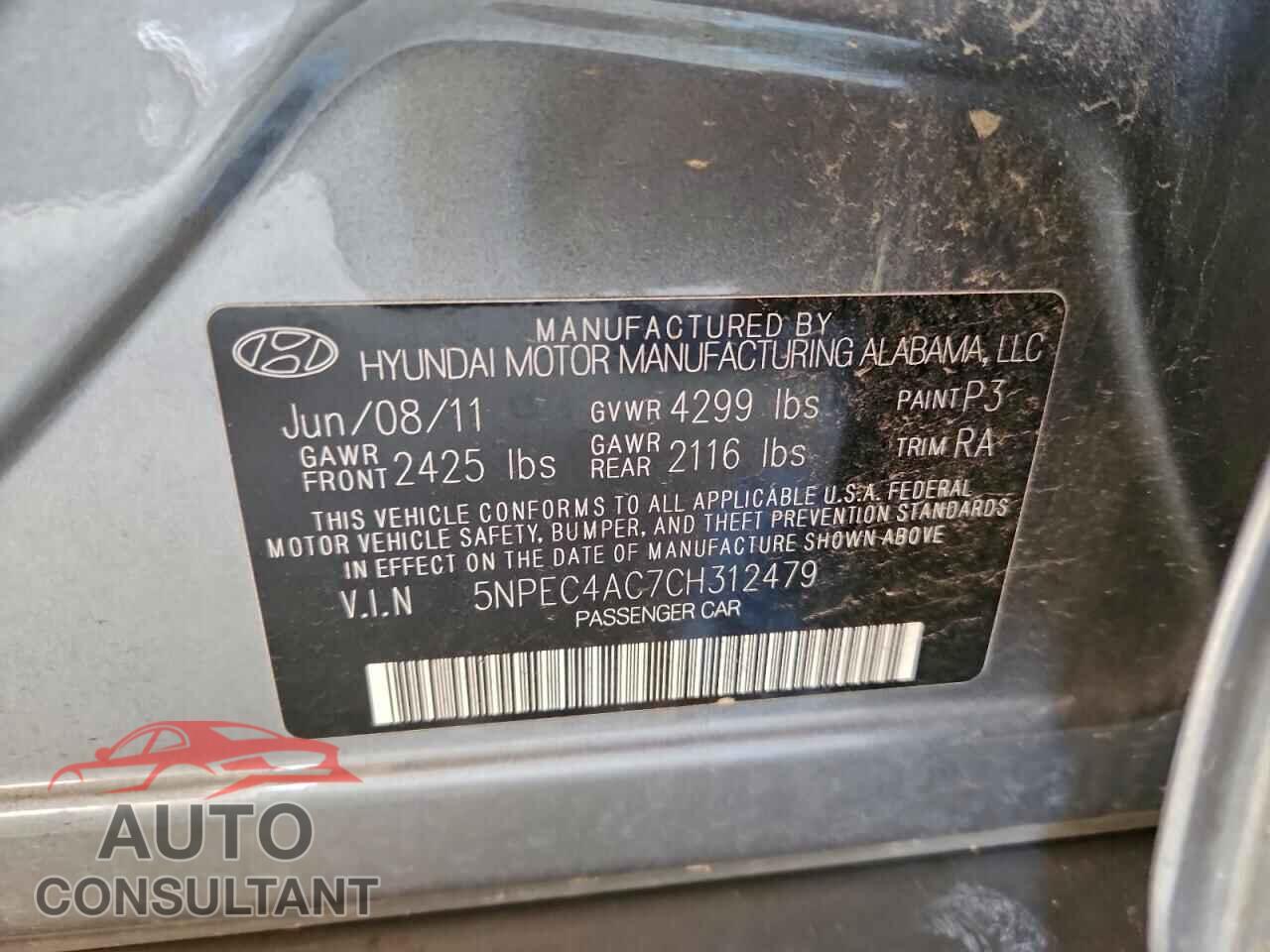 HYUNDAI SONATA 2012 - 5NPEC4AC7CH312479