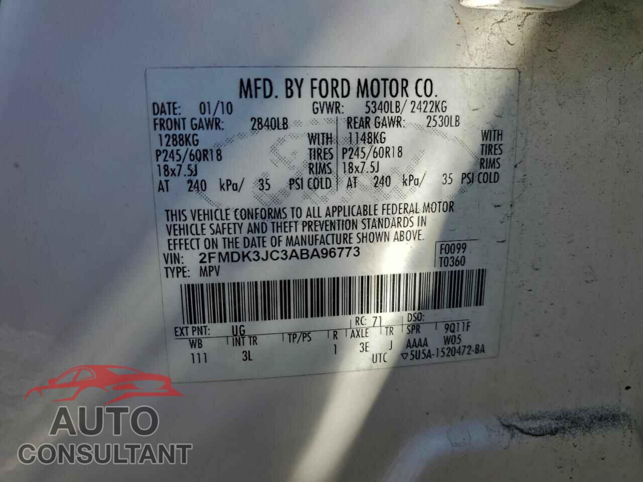 FORD EDGE 2010 - 2FMDK3JC3ABA96773