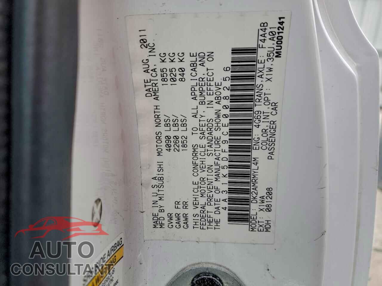 MITSUBISHI ECLIPSE 2012 - 4A31K5DF9CE008256