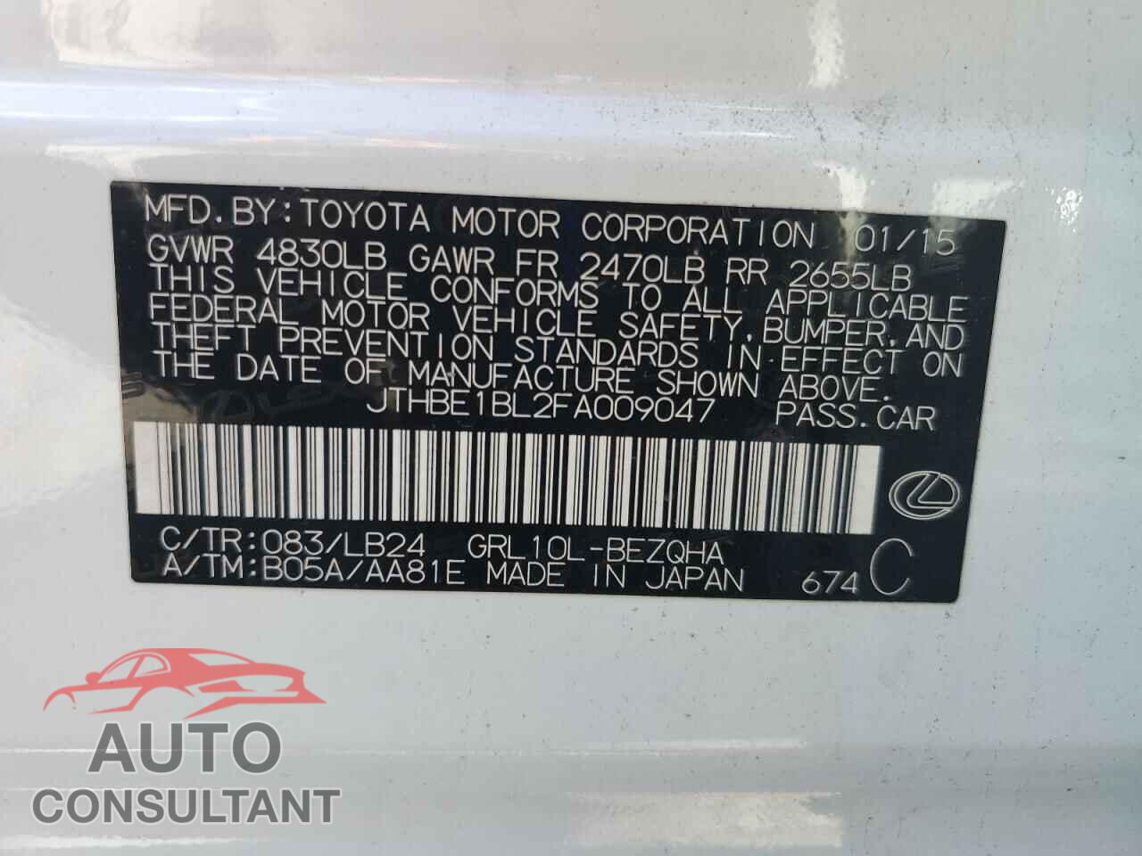 LEXUS GS350 2015 - JTHBE1BL2FA009047