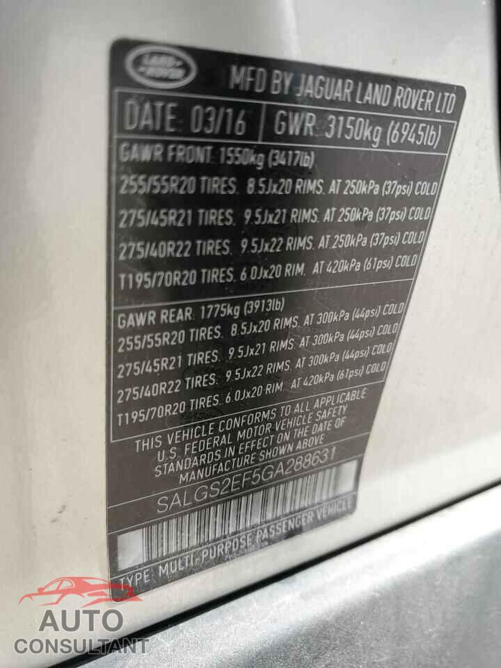 LAND ROVER RANGEROVER 2016 - SALGS2EF5GA288631