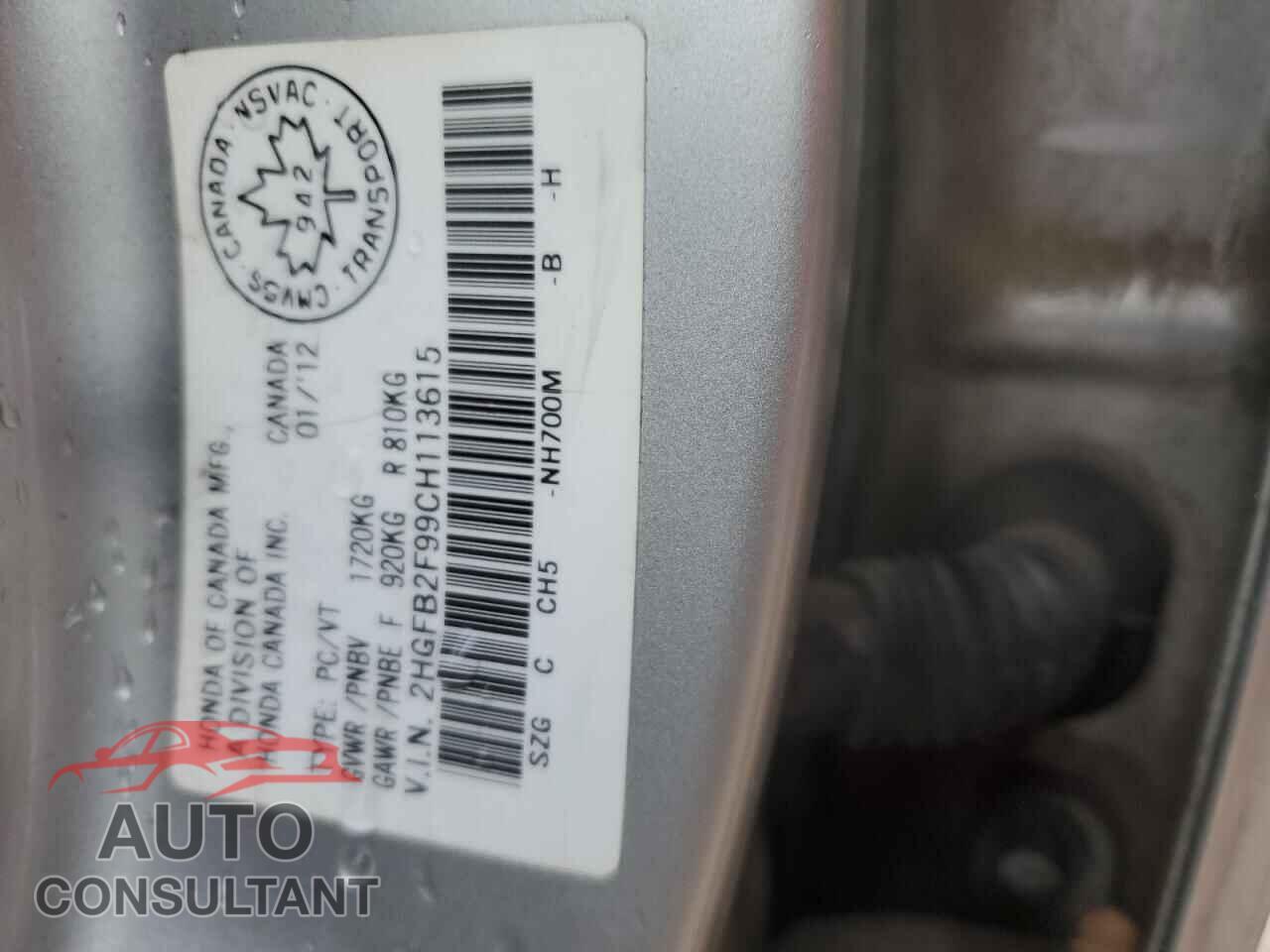 HONDA CIVIC 2012 - 2HGFB2F99CH113615