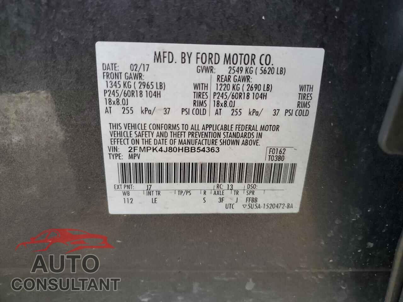 FORD EDGE 2017 - 2FMPK4J80HBB54363