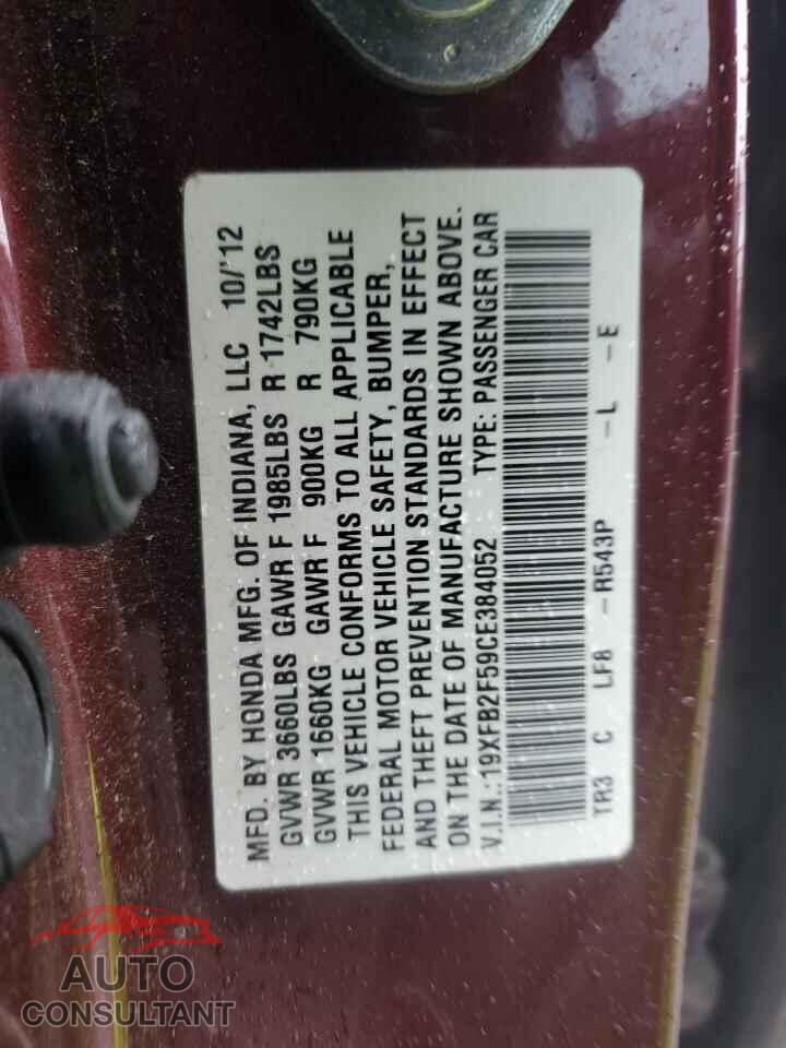 HONDA CIVIC 2012 - 19XFB2F59CE384052