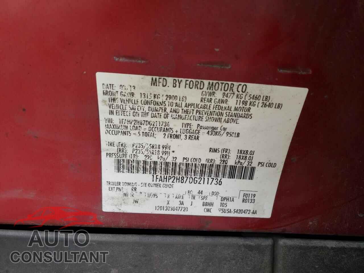 FORD TAURUS 2013 - 1FAHP2H87DG211736