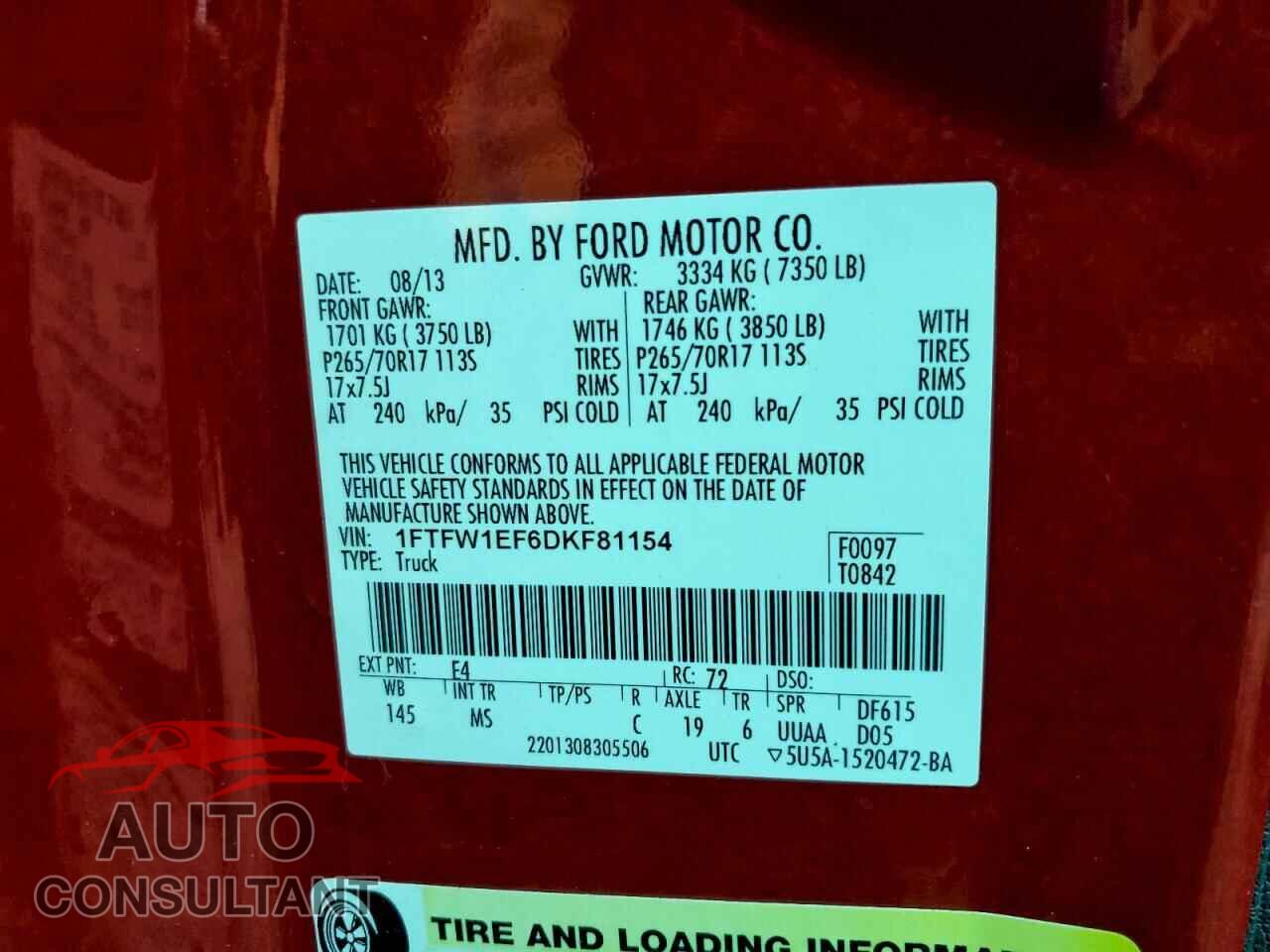 FORD F-150 2013 - 1FTFW1EF6DKF81154