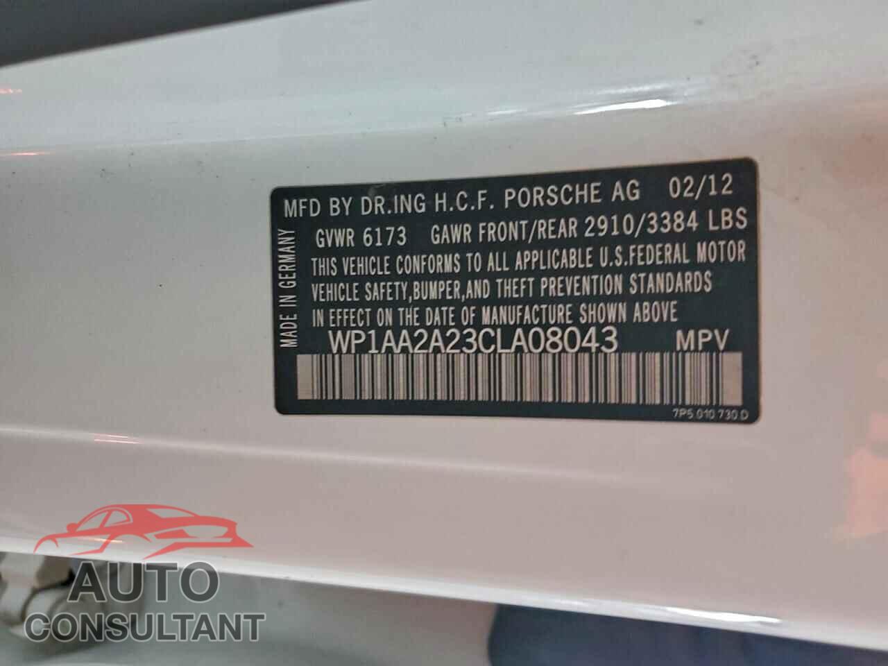 PORSCHE CAYENNE 2012 - WP1AA2A23CLA08043