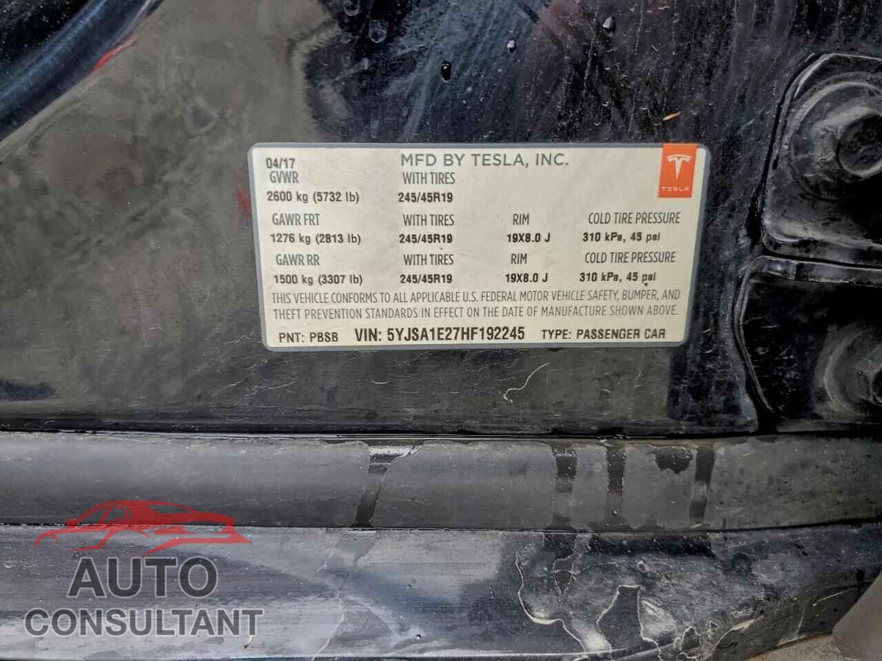 TESLA MODEL S 2017 - 5YJSA1E27HF192245