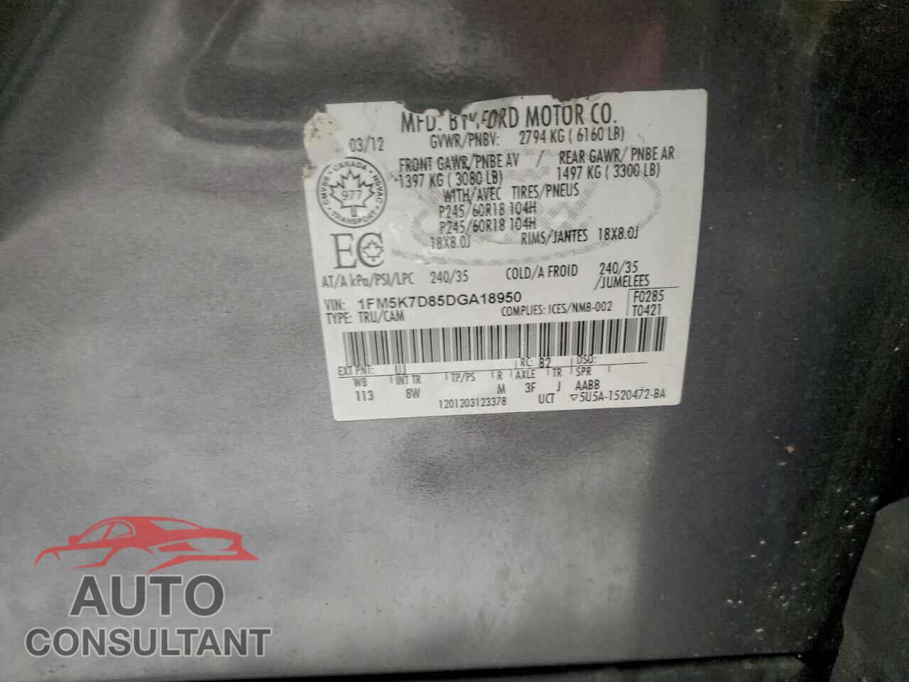 FORD EXPLORER 2013 - 1FM5K7D85DGA18950