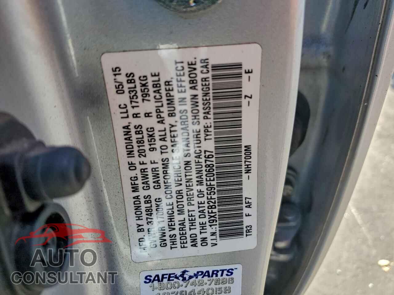 HONDA CIVIC 2015 - 19XFB2F59FE068767