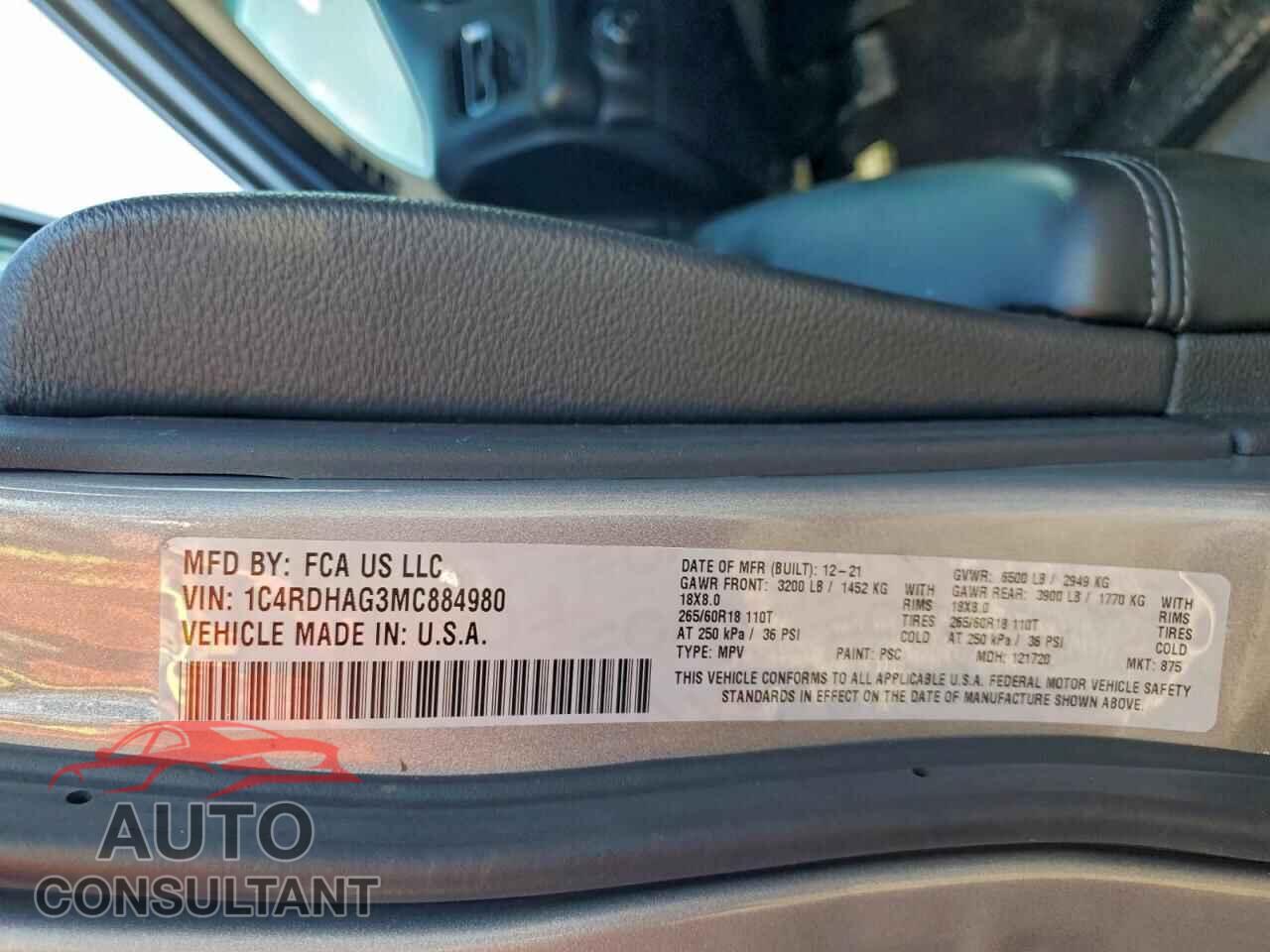 DODGE DURANGO 2021 - 1C4RDHAG3MC884980