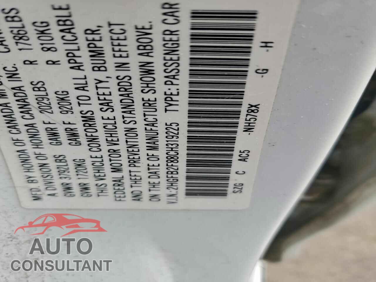 HONDA CIVIC 2012 - 2HGFB2F88CH319225