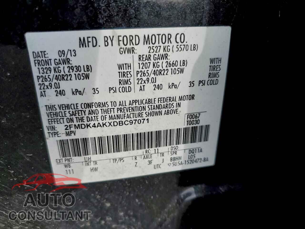 FORD EDGE 2013 - 2FMDK4AKXDBC97071