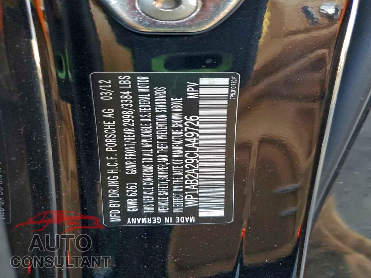 PORSCHE CAYENNE 2012 - WP1AB2A29CLA49726