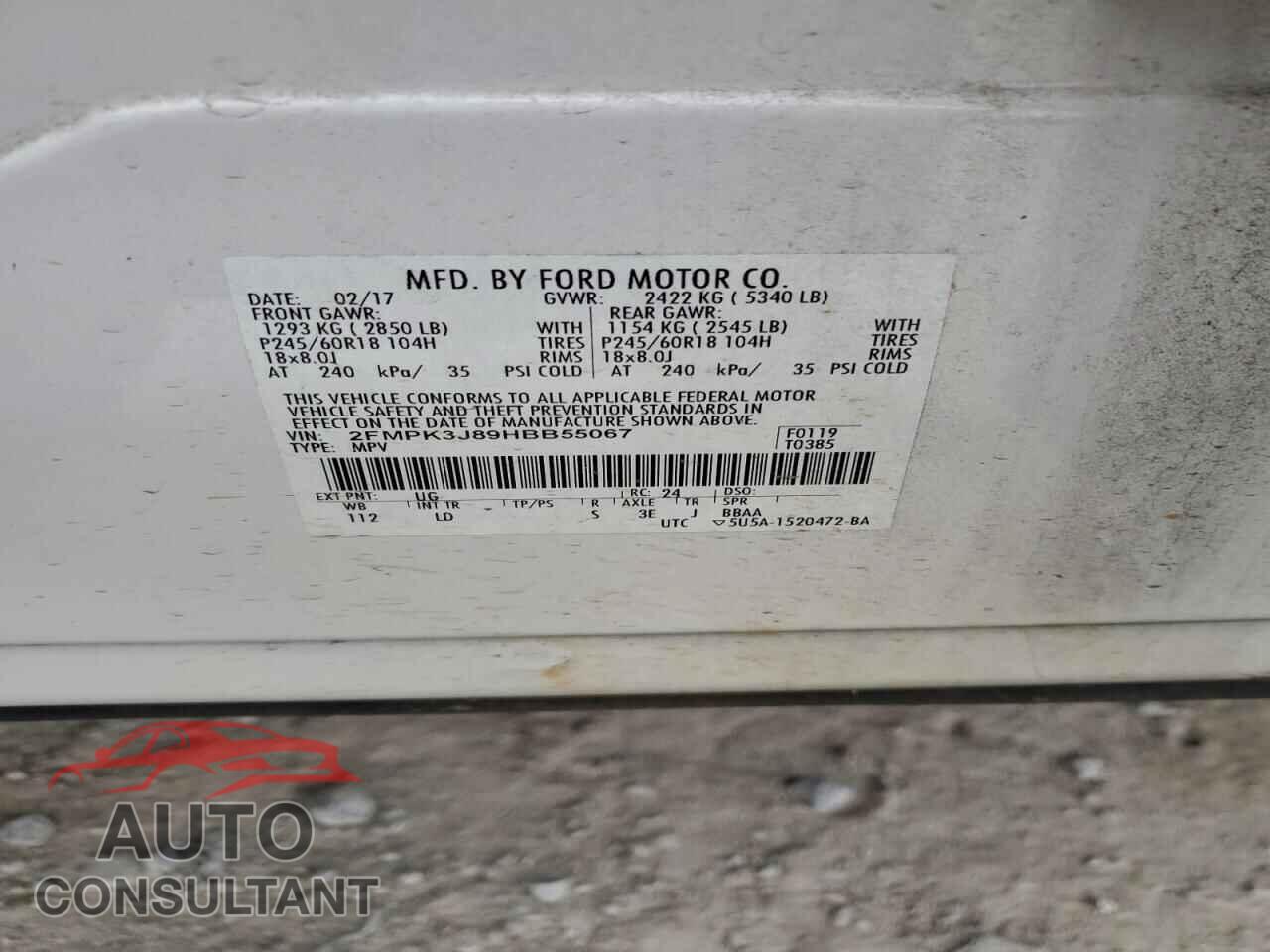 FORD EDGE 2017 - 2FMPK3J89HBB55067