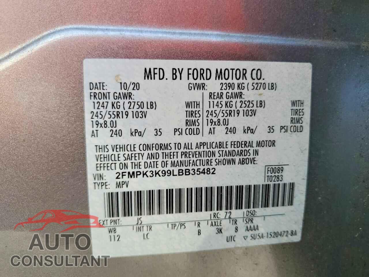 FORD EDGE 2020 - 2FMPK3K99LBB35482