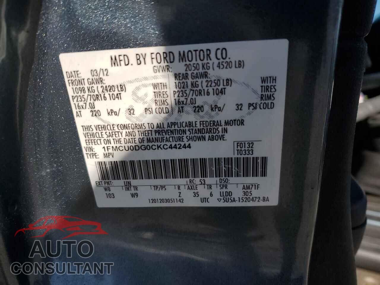 FORD ESCAPE 2012 - 1FMCU0DG0CKC44244