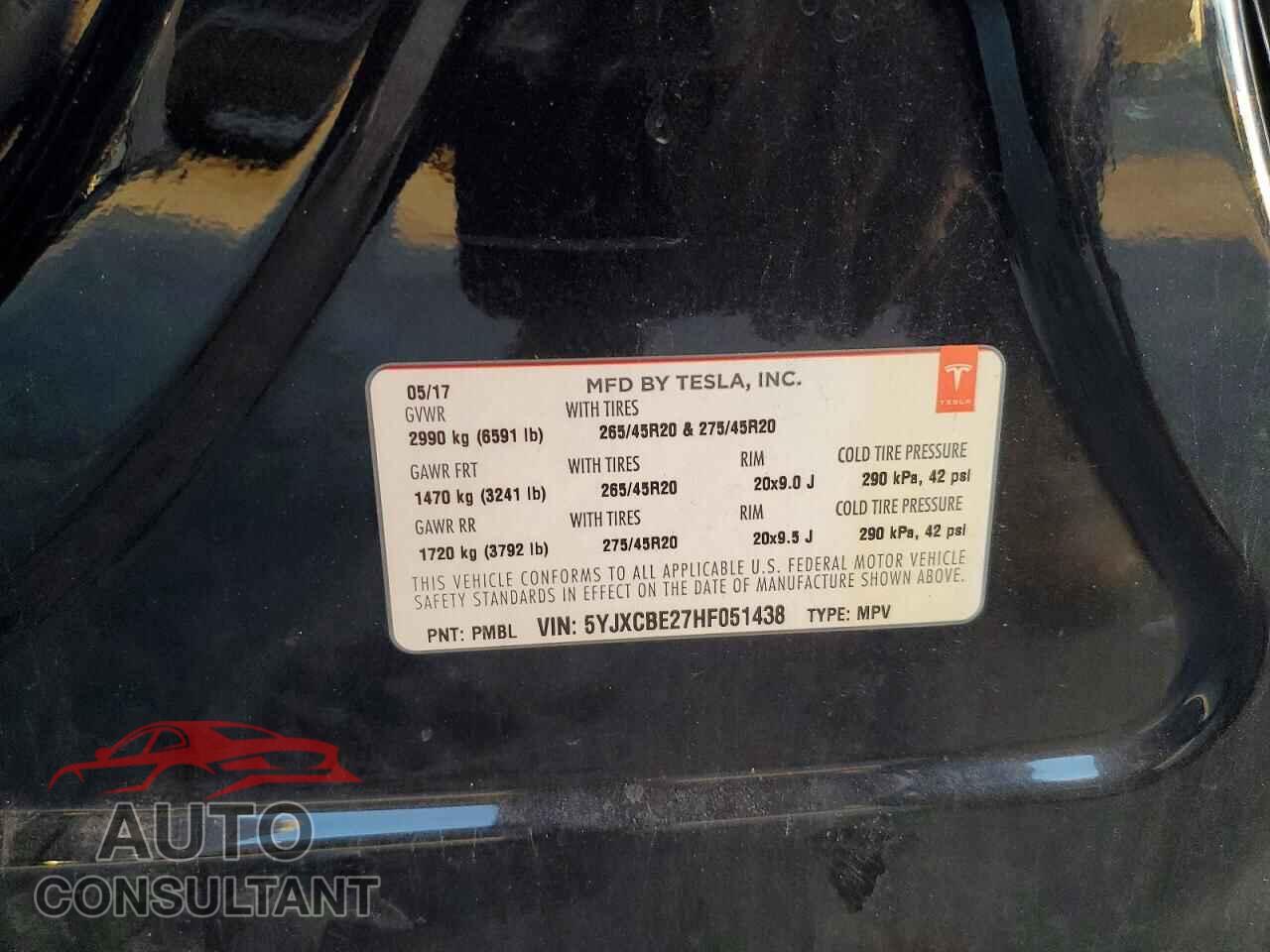 TESLA MODEL X 2017 - 5YJXCBE27HF051438