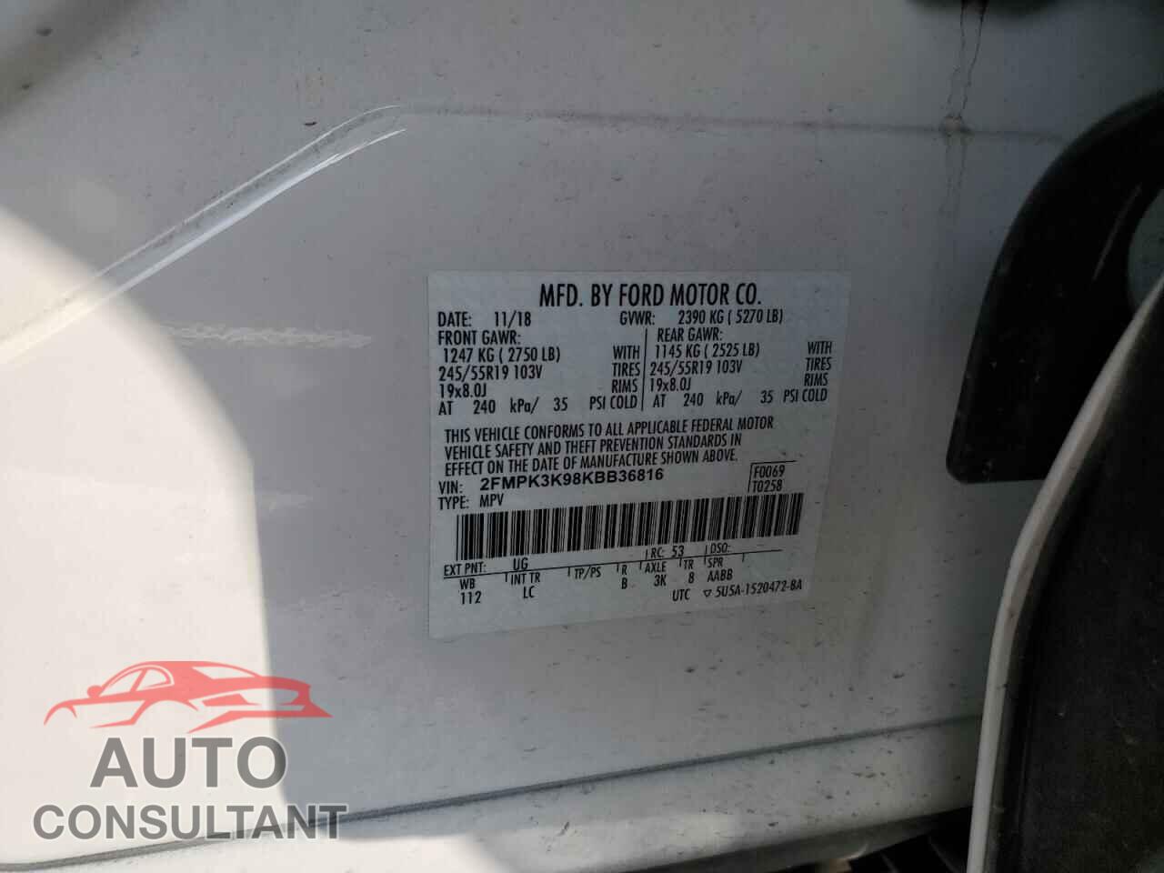 FORD EDGE 2019 - 2FMPK3K98KBB36816