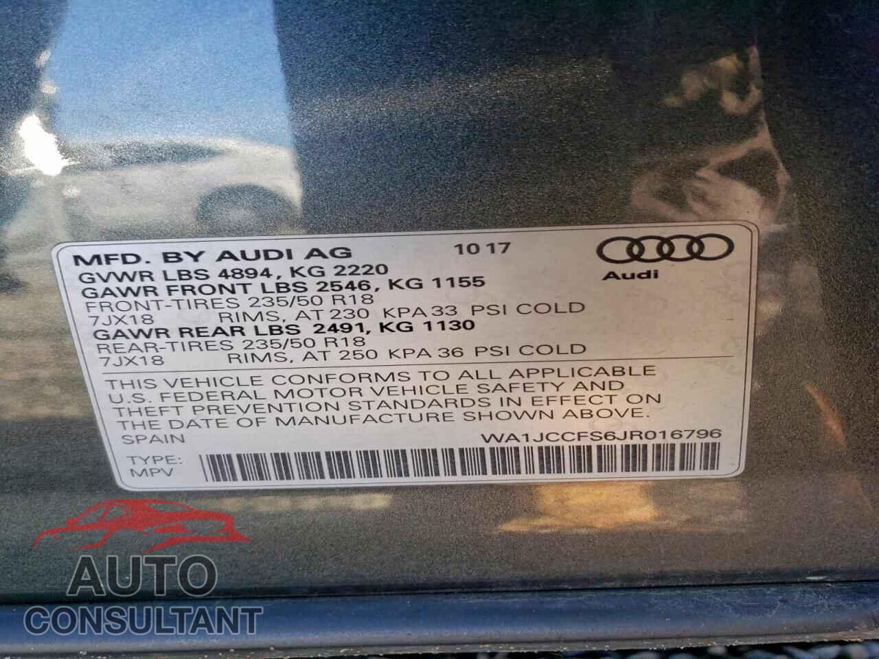 AUDI Q3 2018 - WA1JCCFS6JR016796