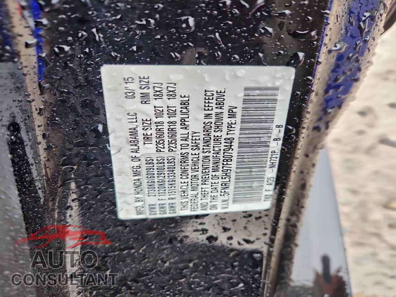 HONDA ODYSSEY 2015 - 5FNRL5H97FB079448