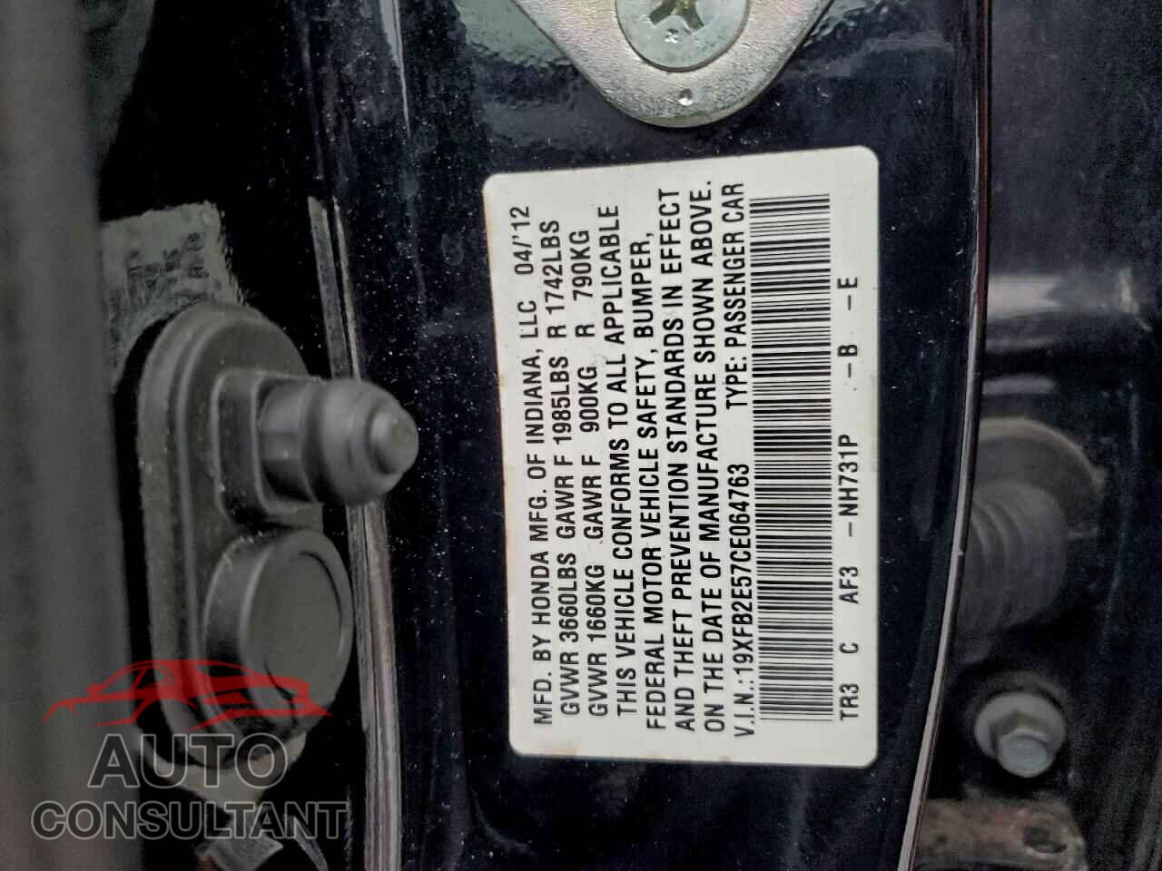 HONDA CIVIC 2012 - 19XFB2E57CE064763