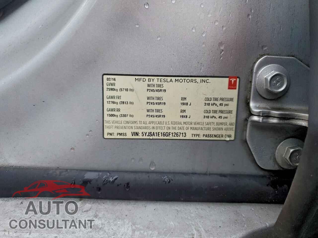 TESLA MODEL S 2016 - 5YJSA1E16GF126713