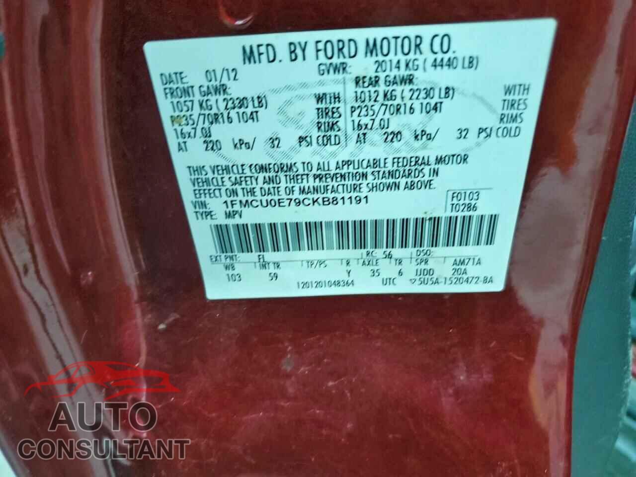 FORD ESCAPE 2012 - 1FMCU0E79CKB81191