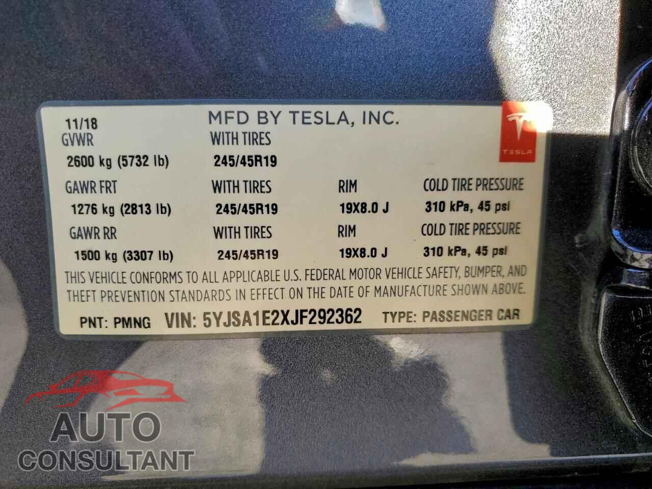 TESLA MODEL S 2018 - 5YJSA1E2XJF292362