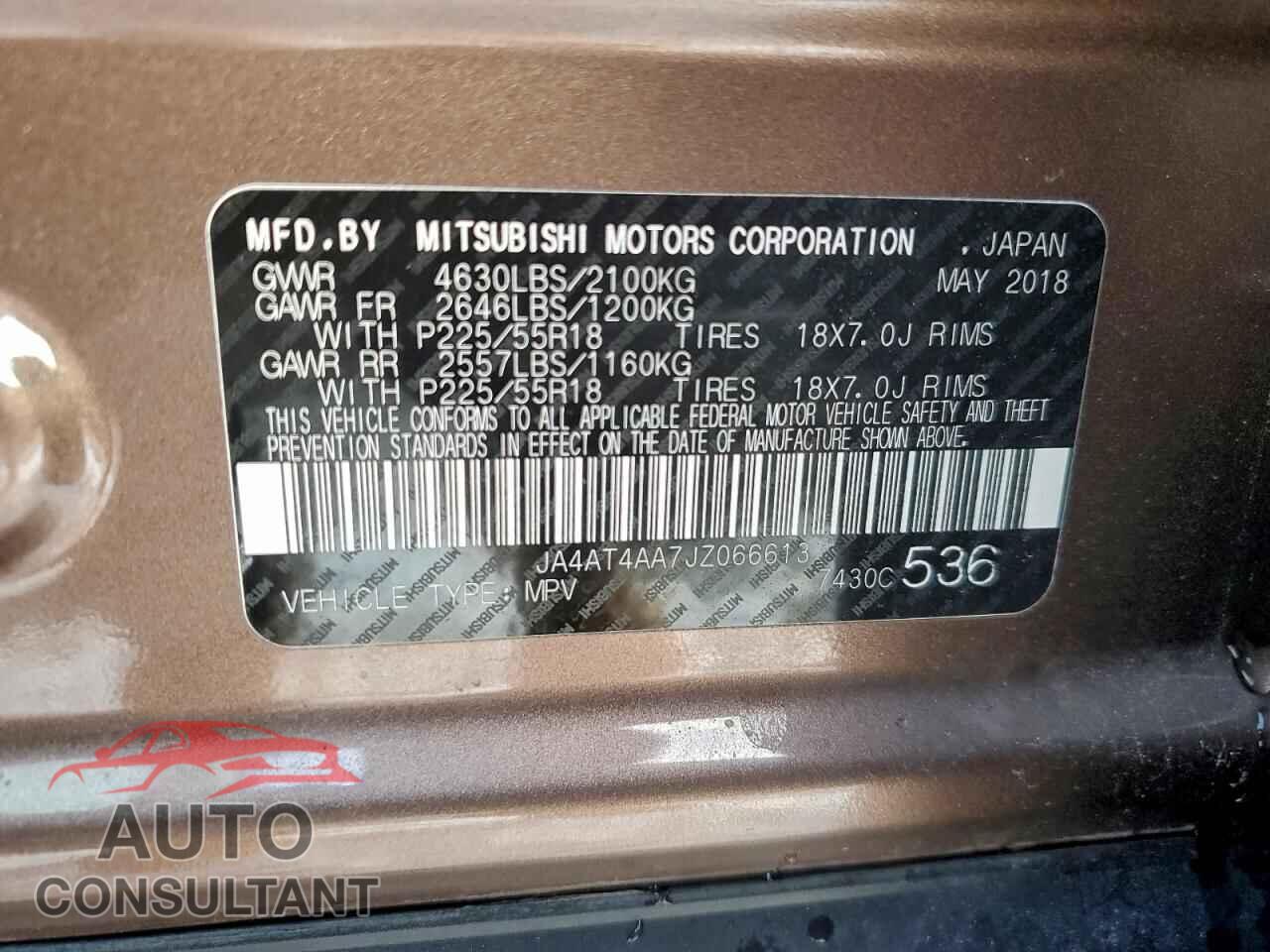 MITSUBISHI ECLIPSE 2018 - JA4AT4AA7JZ066613