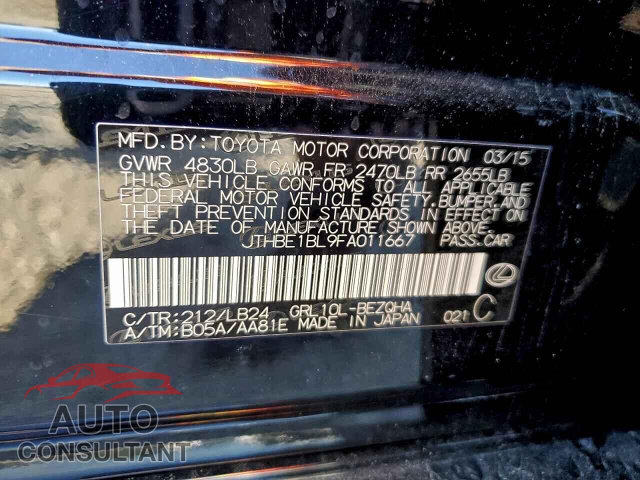 LEXUS GS350 2015 - JTHBE1BL9FA011667