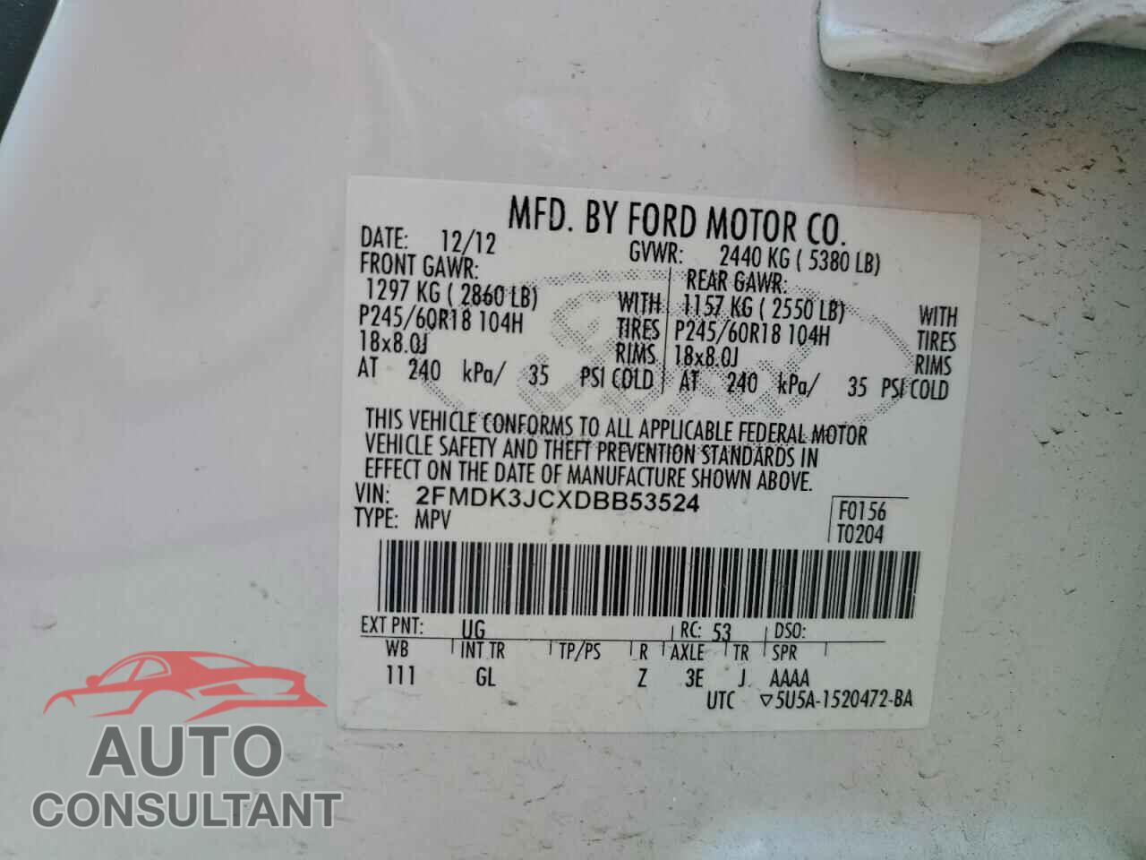 FORD EDGE 2013 - 2FMDK3JCXDBB53524