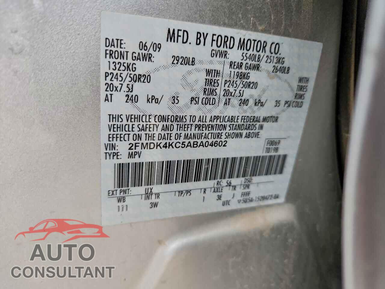 FORD EDGE 2010 - 2FMDK4KC5ABA04602