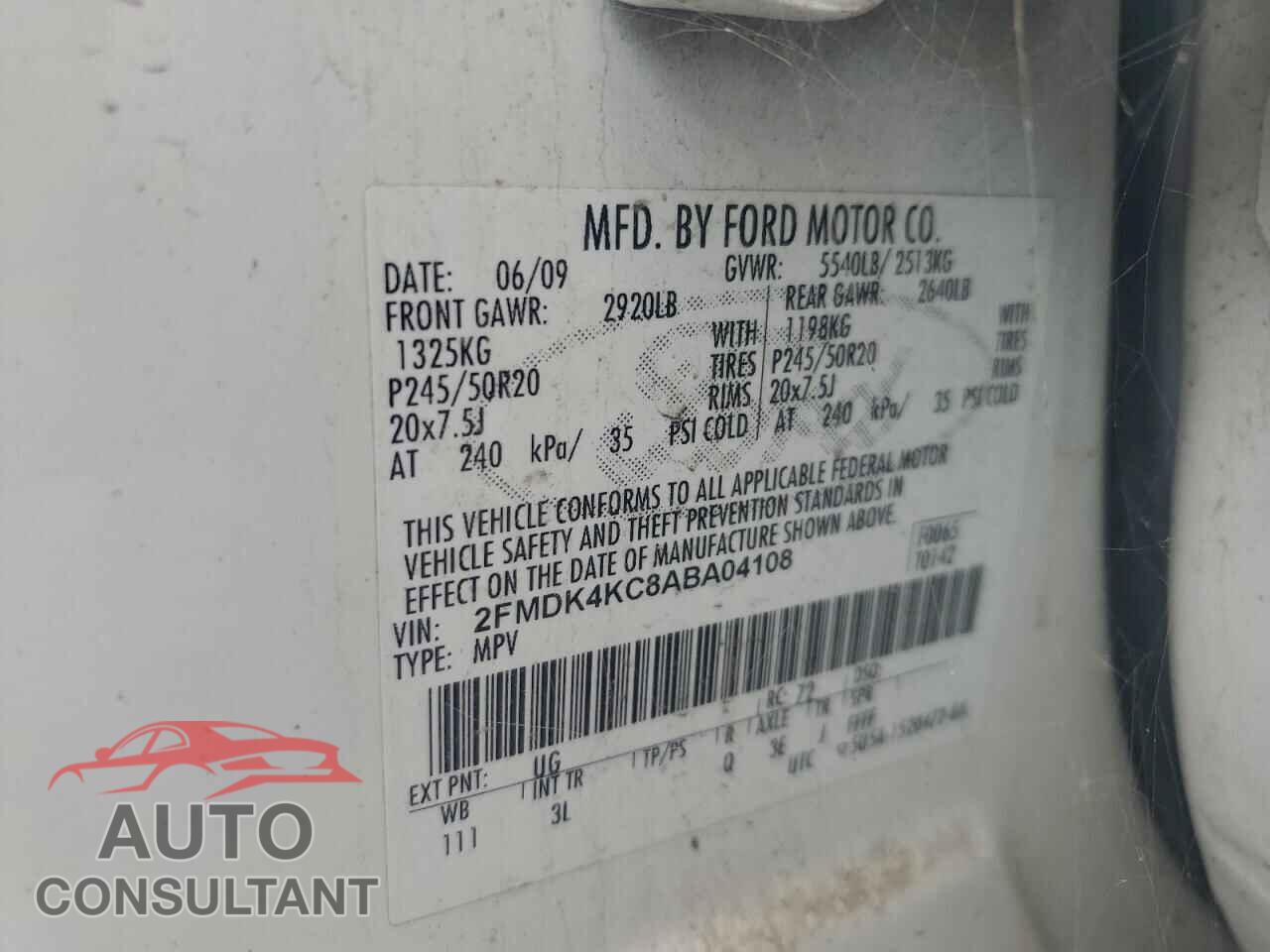 FORD EDGE 2010 - 2FMDK4KC8ABA04108