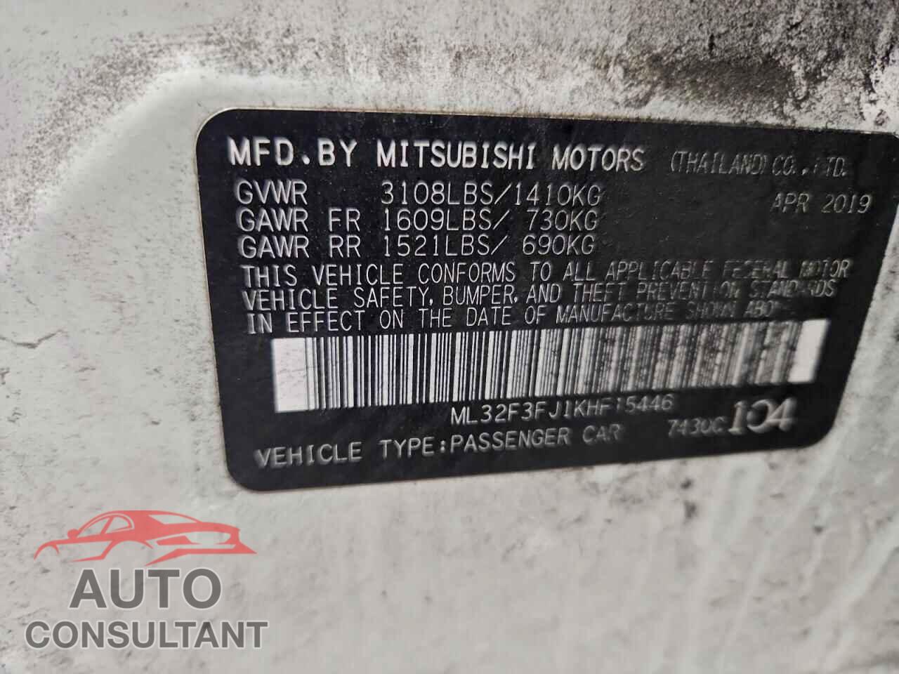 MITSUBISHI MIRAGE 2019 - ML32F3FJ1KHF15446