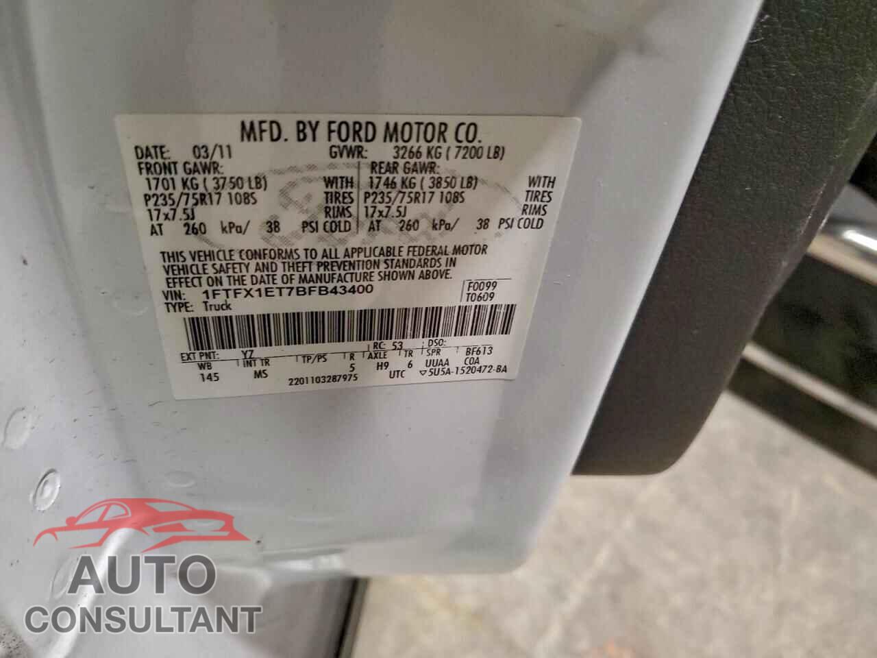 FORD F-150 2011 - 1FTFX1ET7BFB43400