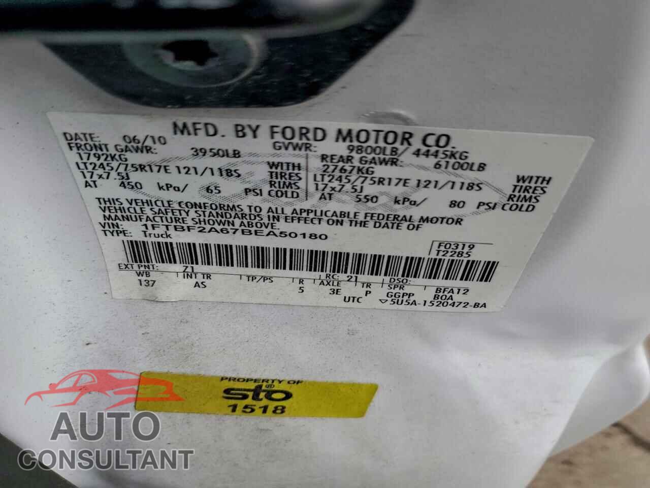 FORD F250 2011 - 1FTBF2A67BEA50180