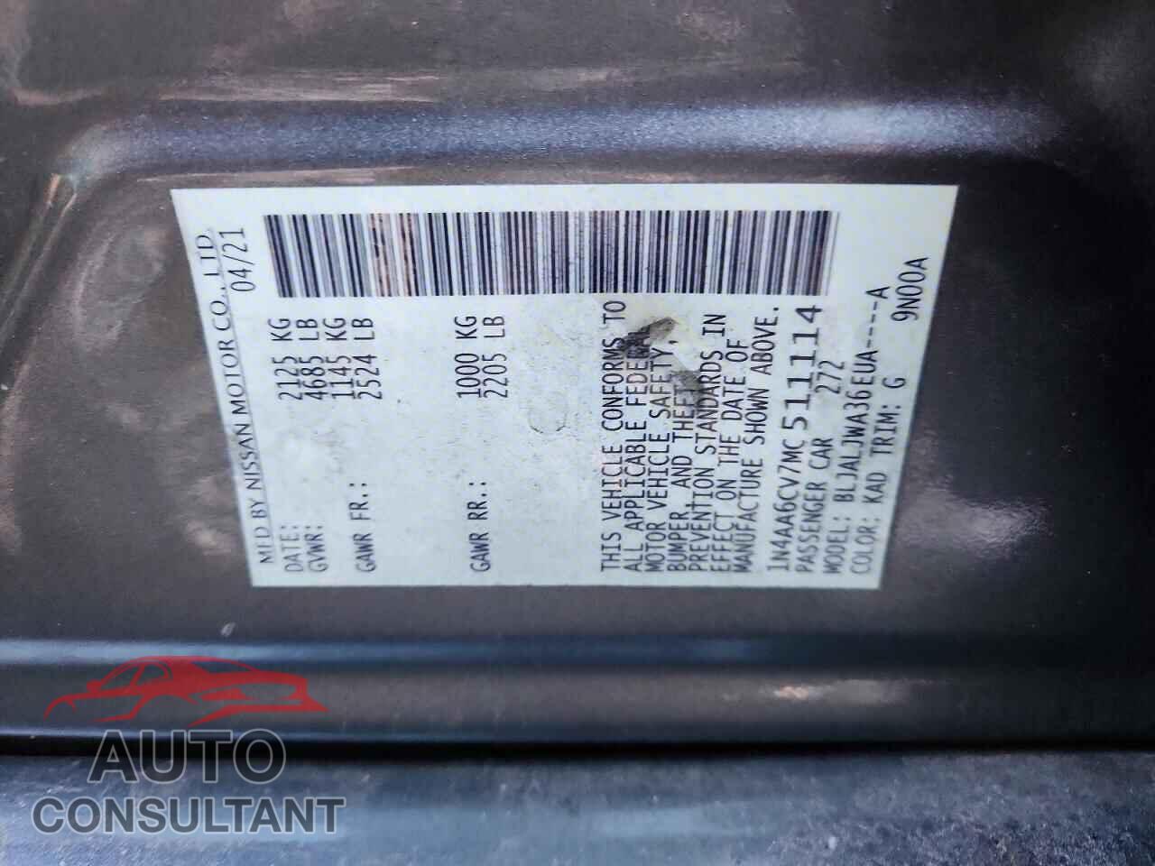 NISSAN MAXIMA 2021 - 1N4AA6CV7MC511114